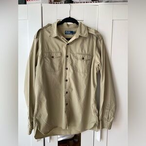 Polo Ralph Lauren Military Utility Shirt XL Khaki Button Up Safari Field Cotton